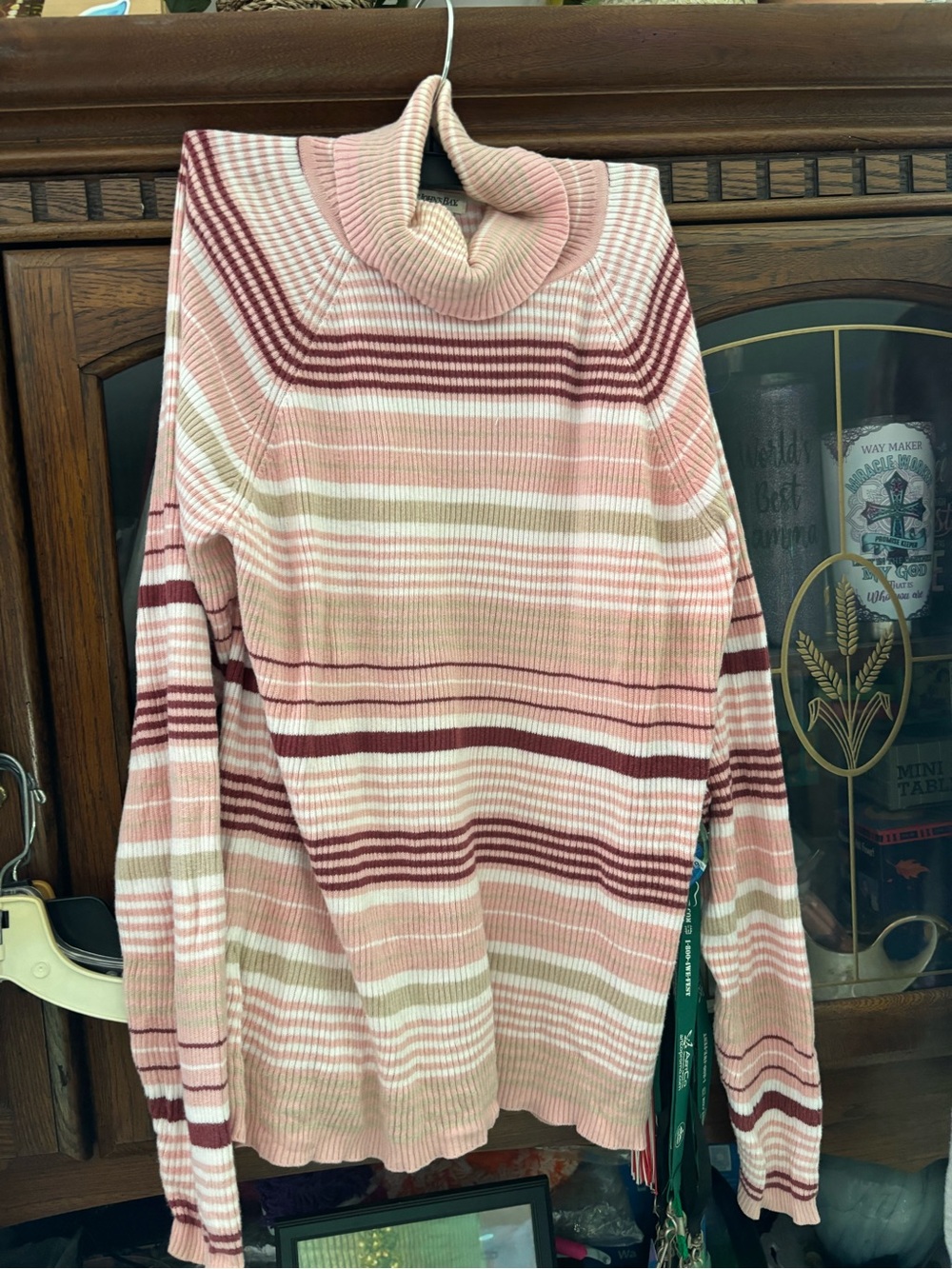 St. John's Bay Pink & Cream Striped Turtleneck Sweater
